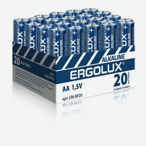 Батарейки AA Ergolux (LR06) 20шт в блоке щелочные 1.5V в Озоне
