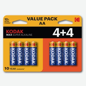 Батарейки AA Kodak (LR06) 4+4шт в блистере щелочные 1.5V в Озоне