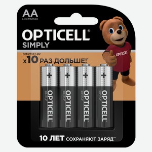 Батарейки AA OPTICELL (LR06) 4шт в блистере щелочные 1.5V в Озоне