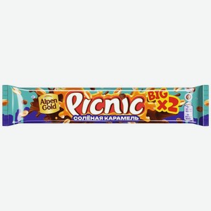 Батончик Picnic Big солёная карамель с арахисом и изюмом покрытый молочным шоколадом, 76г, 76 г в Пятерочке