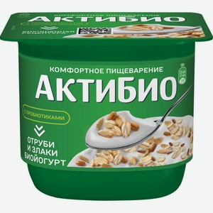 Биойогурт АКТИБИО Отруби-злаки 2% без змж, Россия, 130 г в Мини Ленте