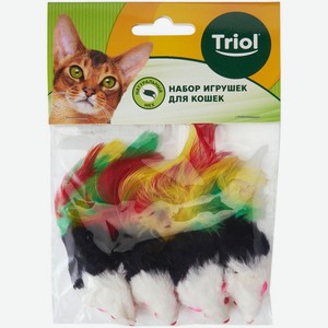 Игрушка Triol Мышь-погремушка с пером чёрно-белая упаковка 4 шт. в Пятерочке