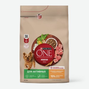 Корм для собак Purina One с курицей и рисом для активных взрослых мелких и карликовых пород, 3кг, 3 кг в Пятерочке