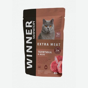 МИРАТОРГ Экстра Мит консервированный корм для кошек Чувствительное пищеварение Телятина в желе 80 г в 300 кормах