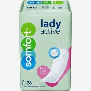 Прокладки Somfort Lady active ultra mini женские, 28шт, 123 г в Пятерочке