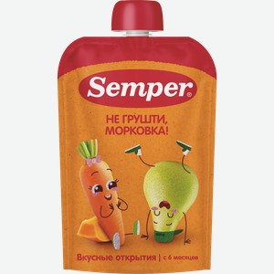 Пюре фруктово-овощное SEMPER Яблоко, груша, морковь и тыква, с 6 месяцев, 100г в Ленте