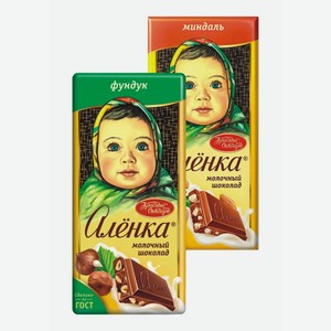 шоколад Алёнка молочный с миндалем, с фундуком 75г в Форне