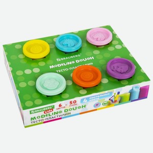 Тесто-пластилин Brauberg Kids, 6 цветов, 300 г, 10 формочек, шприц, стек, крышки-штампики (106719) в Эльдорадо