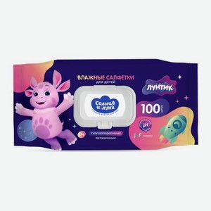Влажные салфетки для детей 0+ Лунтик Солнце и Луна 100шт 426 г в Котофее